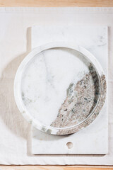 Empty round marble serving tray.