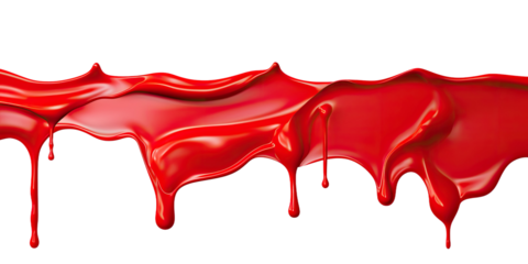 Red paint drips and flows down from the top of the picture, isolated a transparent background