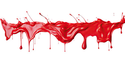 Red paint drips and flows down from the top of the picture, isolated a transparent background