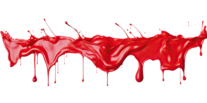 Red paint drips and flows down from the top of the picture, isolated a transparent background