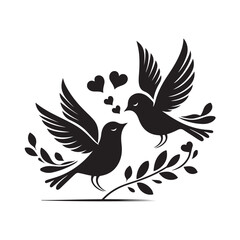 Tender interlude: Love birds captured in exquisite black silhouette - love birds vector stock Valentine lovebirds silhouette
