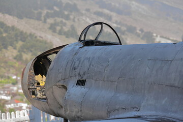 Old U.S. military Lockheed T-33 Shooting Star airplane landed and abandoned in Tirana airport in...