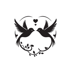 Enchanting interlude: Love birds showcased in exquisite black vector silhouette - love birds vector stock Valentine lovebirds silhouette
