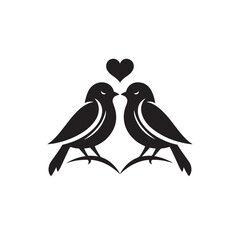 Tender and intricate: Love birds captured in black vector silhouette - love birds vector stock Valentine lovebirds silhouette
