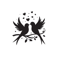 Detailed portrayal of love birds in a romantic black silhouette - love birds vector stock Valentine lovebirds silhouette

