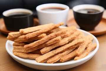 Fototapeta na wymiar Delicious and Crispy Diet Bars Served with a Hot Cup of Coffee for a Healthy Breakfast.