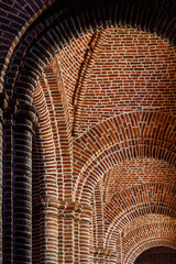 Brick arches and vaulted ceiling in a Catholic Church, Tapalpa, Jalisco, Mexico