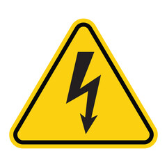 High voltage sign icon. Danger symbol vector isolated on white background. Black arrow isolated in yellow triangle on white background. Warning icon.