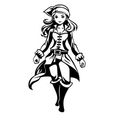 Obraz na płótnie Canvas Adventurous Pirate Girl Character Vector