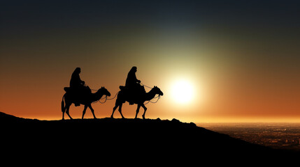 Travelers on camels traveling through the desert. AI Generated