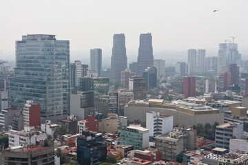 Fototapeta na wymiar Panoramic view of the city and air pollution, global warming concept