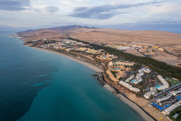 Aerial view of Fuerteventura coast in Costa Calma
