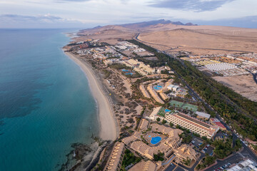 Aerial view of Fuerteventura coast in Costa Calma
