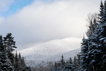 Mountaintops covered in frozen snow in the Adirondacks