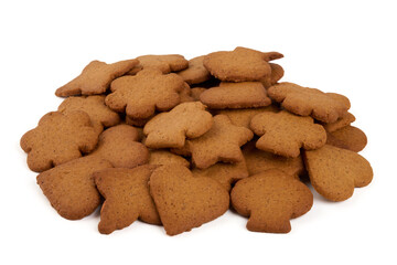Fresh ginger cookies, gingerbread, isolated on white background.