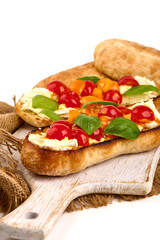 Spanish Tapas and Pinchos with mozzarella cheese, isolated on white background. High resolution image.