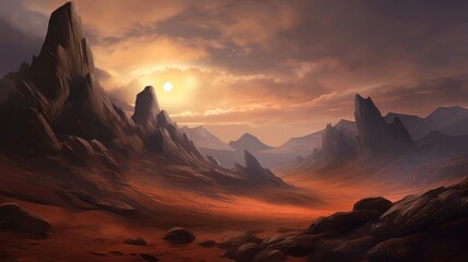 Naklejka premium sunset in the mountains. Generative AI