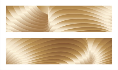 Wavy golden parallel gradient lines, ribbons, silk. Golden with shades of yellow background, banner, poster. Set of 2 backgrounds. Eps vector