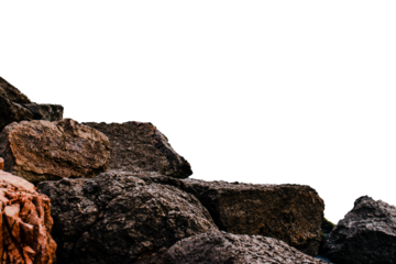 Sea stones on the beach on transparent background. Underwater rock. Mediterranean sea.