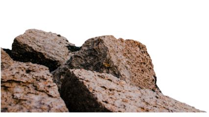 Sea stones on the beach on transparent background. Underwater rock. Mediterranean sea.