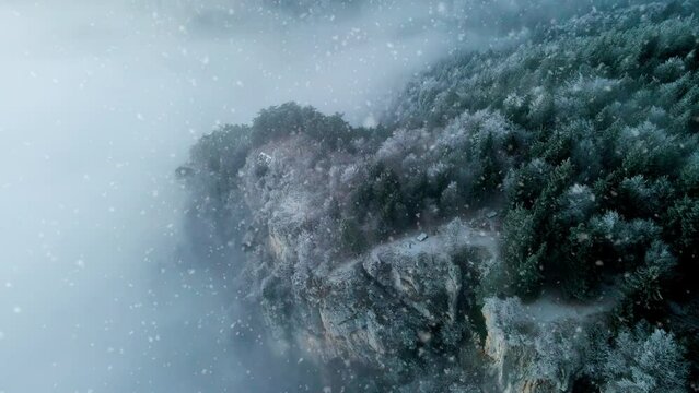 Winterlandschaft mit Wald und Schnee aufgenommen mit der Drohne in &Ouml;sterreich