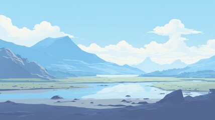 Fototapeta premium lake and mountains. Digital made background. Generative AI
