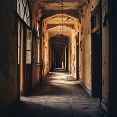 a hallway with many windows
