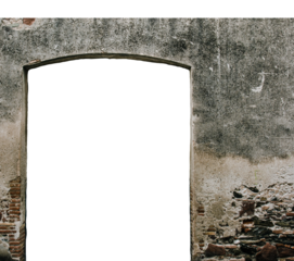 Backyard doorway in a stone wall on white background. Typical architecture of Europe.