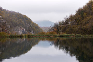 Plitvice Lakes National Park. Autumn landscape with the lake