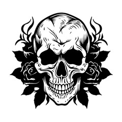 Gothic Skull with Blooming Rose Vector