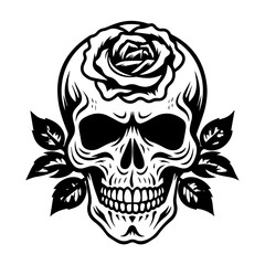 Gothic Skull with Blooming Rose Vector