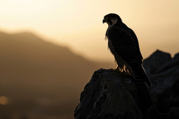 A Peregrine Falcon as a dusk hunter, its silhouette against the fading light of the day