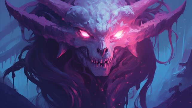 Purple illustration of a monster on a purple background. Cool wallpaper. Generative AI