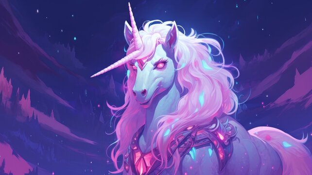 Purple Scenery of a Unicorn Illustration. Generative AI