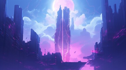 panorama. Beautiful 4K purple Background. Digital Illustration. Generative AI