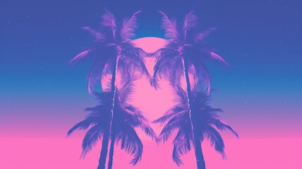Fototapeta na wymiar silhouette of palm tree. Beautiful 4K purple background. Digital made landscape. Generative AI