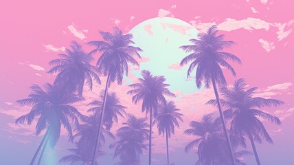 Fototapeta na wymiar palm trees and flowers. Beautiful 4K purple background. Digital made landscape. Generative AI