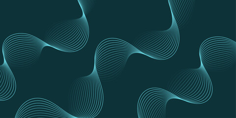Abstract background with waves for banner. Medium banner size. Vector background with lines. Element for design isolated on peacock blue. Blue color. Ocean, night. Brochure, booklet