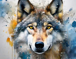 Poster Closeup of wolf head in acrylic paint drawing style © Dimitar Marinov