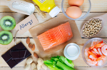 Composition with common food allergens including egg, milk, soya, nuts, fish, seafood, wheat flour,...