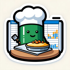 A delightful design featuring a friendly Excel icon as a baker, baking 'data pies' and 'chart cakes' in a bakery setting, symbolizing creative data organization.