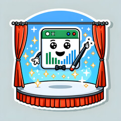 A playful design with a friendly Excel icon as a magician, performing magic tricks with data charts and formulas on a magical stage.