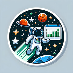 A creative design featuring an Excel icon as an astronaut exploring space, with planets and stars shaped like Excel charts and graphs.