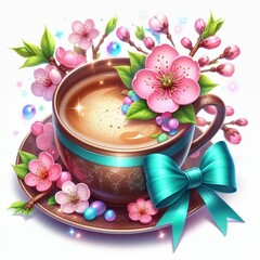 Obraz na płótnie Canvas cup of coffe with flowers