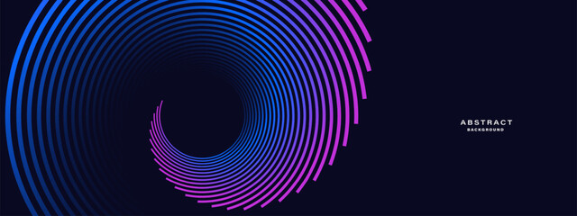 Blue abstract background with spiral circle lines, technology futuristic template. Vector illustration.	
