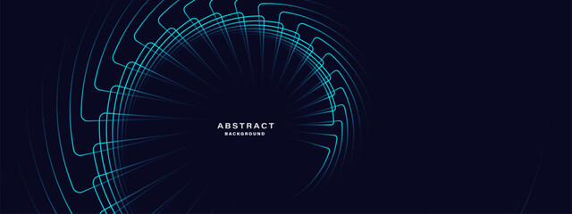 Blue abstract background with spiral circle lines, technology futuristic template. Vector illustration.	
