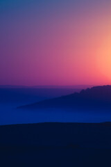 Sunrise landscape, colorful warm cold nature, world, river, hills and village