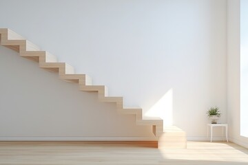 minimal white scandinavian staircase interior details, frame on the wall