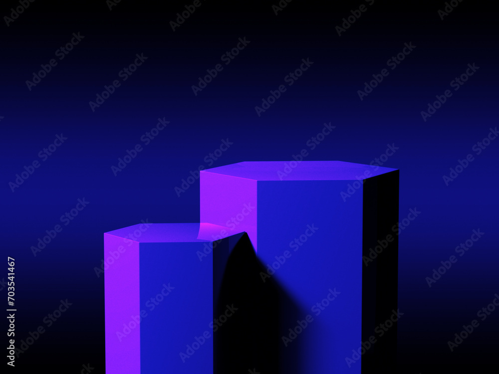 Poster luxury geometric blue hexagonal podiums stage. showcase 3d background with empty product display ped