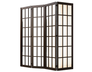 Wooden folding screen room divider. Modern foldable mobile partition. Wood screen of white transparent background, png